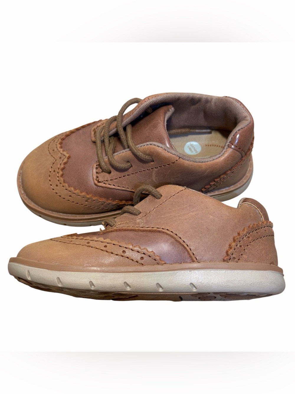 NWOT Stride Rite Ellsworth Boy Tan Lace Up Oxford Wingtip Brogue Stitch Shoes 6M